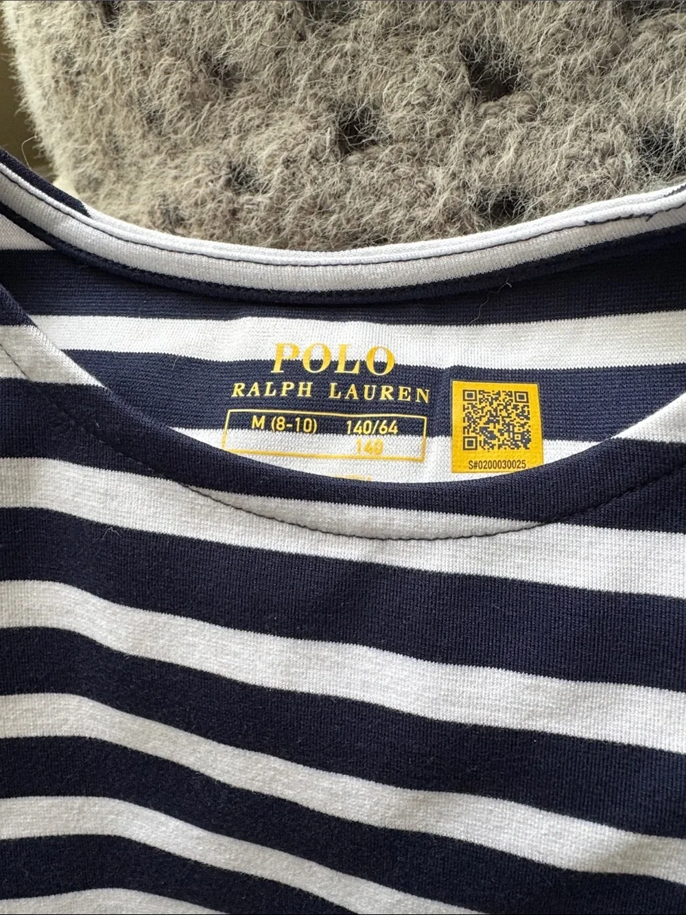 Ralph Lauren Navy & White Striped Long Sleeve Dress with Red Polo Logo